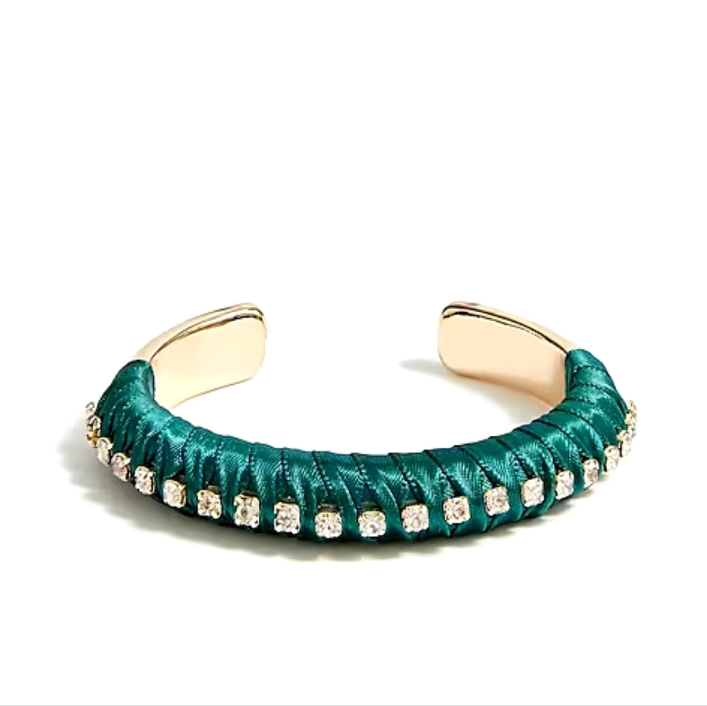 J.Crew ribbon Wrapped crystal cuff bracelet, s/m, green